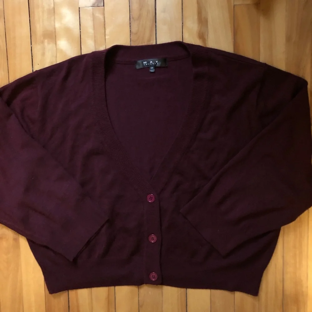 4XL New Unworn Mak Burgundy Retro Cropped 3/4 Sleeve Cardigan ModCloth - Picture 2 of 6